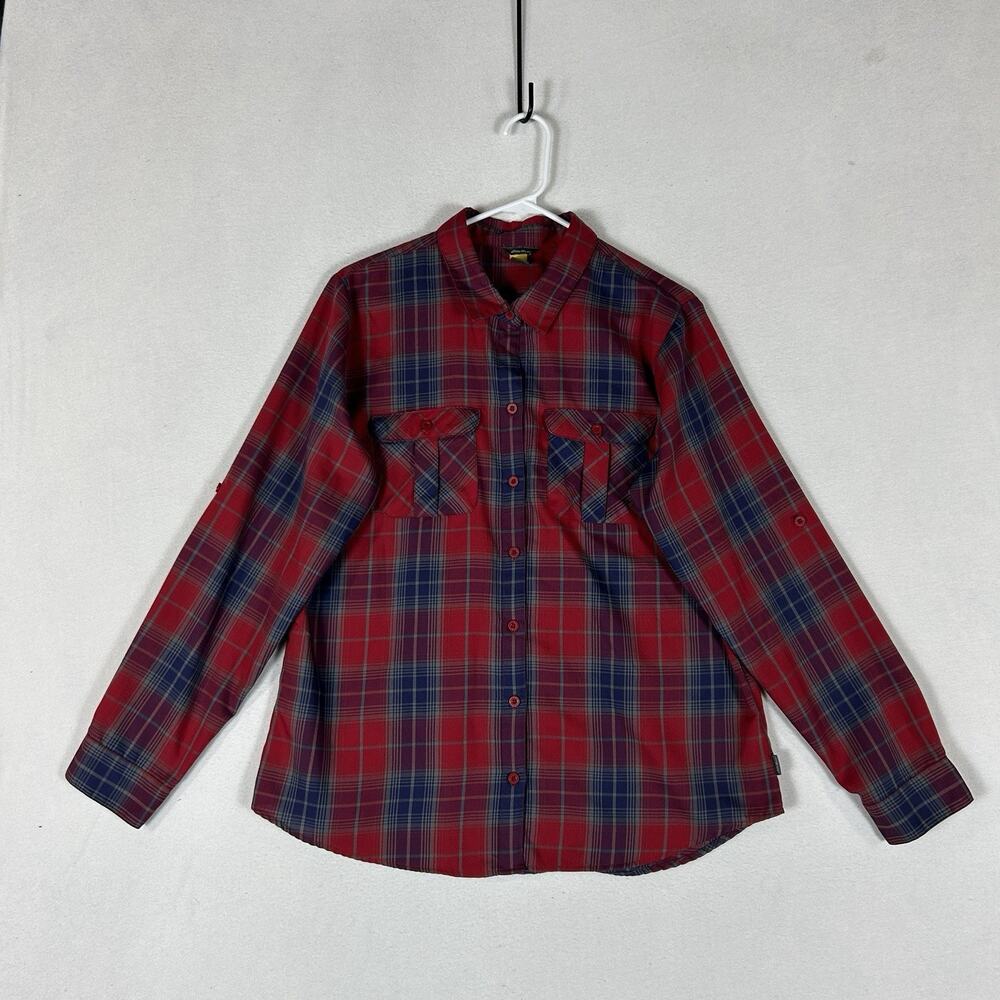 Eddie Bauer First Ascent Button Up Shirt Women's XL Plaid Long Sleeve Hiking Top